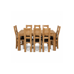 Ensemble de salle à manger ARTERRA en teck artisanal de qualité supérieure, table rectangulaire moderne, chaises à dossier haut pour villa, hôtel, appartement - Product Image 1
