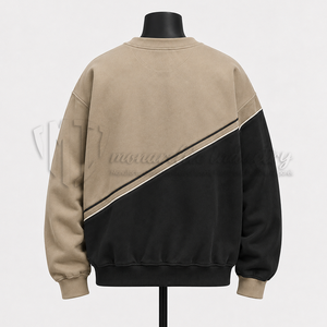 Sudadera Personalizada para Hombre, Color Beige y Negro, Cuello Redondo, Paneles en Contraste, Sudadera de Forro Polar, Estilo Urbano - Product Image 2