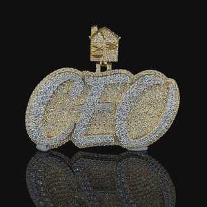 Pendentif personnalisé en moissanite taille brillant, en argent 925 plaqué or, style hip-hop classique, unisexe, bicolore, avec attache Home Bail pour homme - Product Image 4
