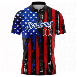 Chemises en jersey écologiques personnalisées en usine, transfert thermique, polyester, travail d'équipe, golf, noir, rouge-royal, drapeau américain, polos de golf - Product Image 1