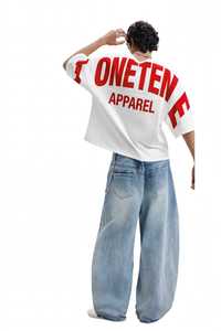 เสื้อยืดโอเวอร์ไซส์สีขาวแขนสั้นสำหรับผู้ชาย ONETEN APPAREL ผ้าคอตตอนเจอร์ซีย์ ทรงโอ-เนค ระบายอากาศได้ดี สไตล์สตรีทลำลอง น้ำหนัก 320 กรัม - Product Image 4