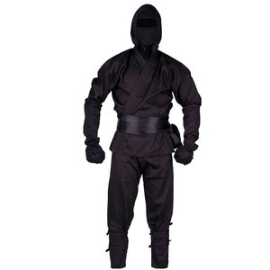 Costume de ninja noir unisexe, entièrement à capuche, vêtements d'arts martiaux Kung Fu, coupe régulière, polyester extensible et durable, taille adulte en stock - Product Image 2