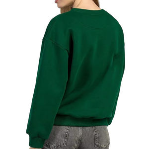 เสื้อสเวตเชิ้ตแขนยาวคอกลมสำหรับผู้หญิง สีเขียวล้วน ใส่ได้ในฤดูใบไม้ร่วง ผลิตจากผ้าฝ้าย 100% ทรงปกติ ระบายอากาศได้ดี - Product Image 4