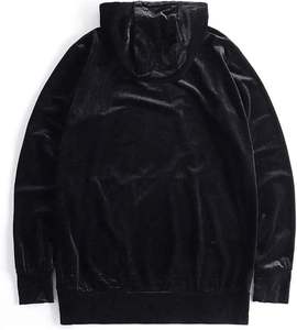 Hot Selling Customized Logo Designer Black <b>Velour</b> Velvet Hoodie Plus Size Pullover Hoody Breathable Drop Shoulder Pockets Hoodie - Product Image 2