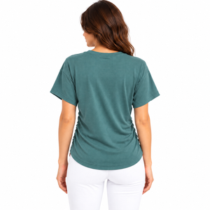 Women <b>Teal</b> Ruched Side T Shirt Spandex Polyester Soft Jersey Short Sleeve Casual Top Ladies Wholesale Supplier OEM Custom - Product Image 6