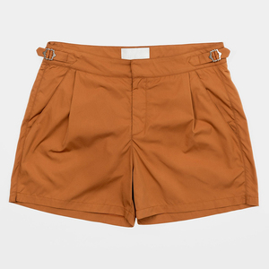 Shorts Bermuda Plissés Marron Rouille pour Homme, Taille Haute, Tissu Oxford, Style Décontracté, Fermeture Boutonnée, Couleur Unie, Matière Tissée - Product Image 1