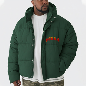 Men's Green Hooded Quilted Jacket Stand Collar Waterproof Windproof Zipper Front <b>Thick</b> Worsted Cotton Filled <b>Winter</b> Casual <b>Coat</b> - Product Image 1
