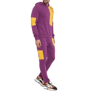 High Quality Men's Streetwear Custom Yellow Pockets Hoodie With Matching Track Pants Sweat Suit Set - Product Image 1