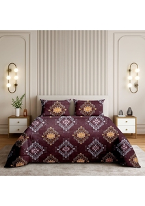 Ensemble de draps en coton imprimé marron |   Couvre-lit à motifs ethniques avec 2 taies d'oreiller assorties pour la chambre - Product Image 3
