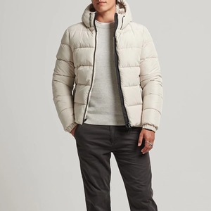 Manteau d'hiver à capuche pour homme, beige, décontracté, en polyester, avec fermeture éclair, coupe droite, style classique - Product Image 3