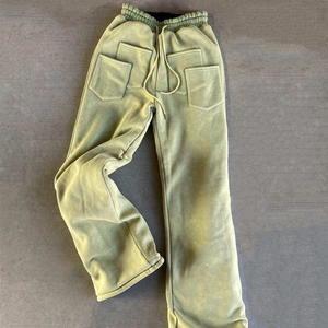 Pantalon décontracté à jambe large pour homme, 100% coton, style streetwear, avec logo imprimé en relief personnalisé, délavé à l'acide et orné de strass, qualité supérieure - Product Image 4