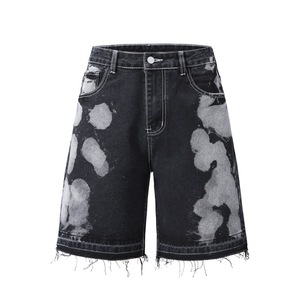 Pantalones Cortos de Jean de Algodón para Hombre, de Cintura Alta, Tie Dye, Pierna Recta, Lavado a la Piedra, con Bajo Desgarrado, Estilo Casual de Verano - Product Image 1
