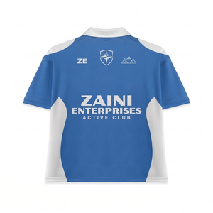 T-shirt personnalisé pour homme, sportif, 170 grammes, respirant, anti-humidité, en piqué de polyester tricoté, manches courtes, bleu et blanc contrastés - Product Image 2
