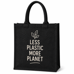 Less <b>Plastic</b> More Planet Jute <b>Tote</b> Bag Medium Size Zipper Closure Rope Handle Solid Groceries Use - Product Image 1