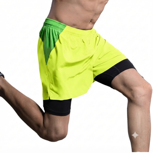 Pantalones Cortos Deportivos para Hombre de Calidad Premium, Color Amarillo Neón, con Bolsillos, Diseño Acanalado, para Gimnasio, Casual, Running, en Tela Oxford, Venta al Por Mayor - Product Image 1