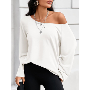 Women's <b>Off</b> <b>Shoulder</b> Long Sleeve Oversized <b>Sweatshirt</b> Solid Color Casual Pullover Autumn Wear Drop <b>Shoulder</b> Knitted Style - Product Image 3