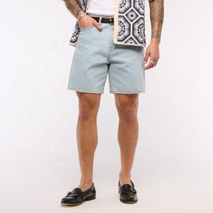 Shorts en jean délavé pour homme, taille haute, coupe droite, décontracté, été, tissu en coton tissé, fermeture boutonnée - Product Image 4