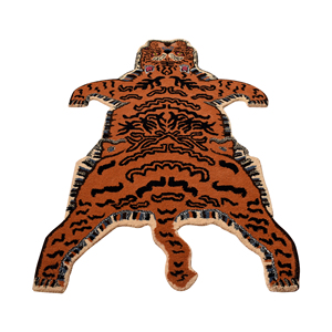 Tapis traditionnel himalayen tibétain en laine tuftée à la main, motif peau de tigre, motif animal exotique, accent orange - Product Image 6
