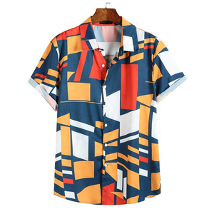 Men's Geometric Print Short Sleeve <b>Shirt</b> Regular Fit Casual Woven <b>Polyester</b> Breathable Design - Product Image 5