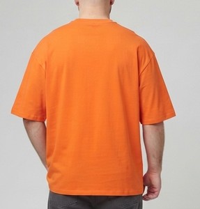 T-shirt décontracté pour homme, coupe ample, col rond, manches courtes, orange, 100 % coton jersey, couleur unie, style classique - Product Image 3