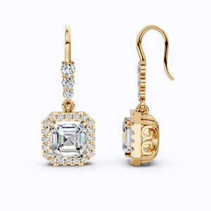 Pendientes Colgantes con Diamantes Cultivados en Laboratorio con Corte Asscher y Halo, 2.31 CTW, Certificados por IGI, Oro de 14K con Baño de Rodio, Regalo de Boda de Lujo - Product Image 2