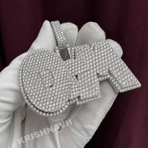 Iced Custom Letter OTM White Gold Moissanite Pendant Personalized <b>Initial</b> Charm Hip Hop Men's Jewelry Gift Party Bling <b>Chain</b> - Product Image 4