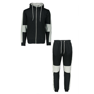 Conjunto Deportivo para Hombre en Negro con Paneles de Color, Sudadera con Capucha y Cremallera de Manga Larga y Pantalones, Corte Regular, para Otoño - Product Image 1