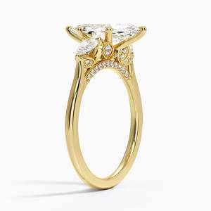 Bague à trois pierres en or 14K/18K avec diamant de laboratoire taille marquise, accent pêche et rond, pour femme, bijoux de luxe pour mariage - Product Image 2