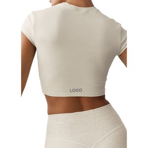 OEM Crop Top High Waist Shorts Set Women 2 piece Set Polyester Spandex Stretch Yoga Set Buttery Soft Activewear Custom Premium - Product Image 4