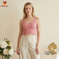 Débardeur court côtelé Y2K personnalisé pour femme, col rond, bords festonnés, sans manches, style streetwear, camisole