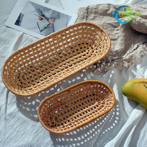 Durable Eco-Friendly Handwoven Rectangular Wicker RATTAN <b>BASKET</b> / <b>TRAY</b> 3-Piece for Bread Fruit and Kitchen Counter Storage - Product Image 6