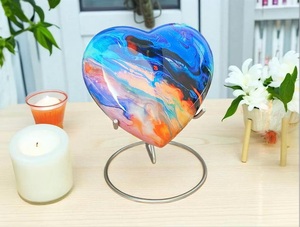 <b>Tie</b> Dye Baby & Pet Cremation Urn for Human Ashes Eco-Friendly Durable Aluminum Urn with Cross Heart Design - Product Image 5
