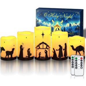 Candele LED Senza Fiamma per Presepe, a Batteria, per Interni ed Esterni, Decorazioni Natalizie Religiose, Set Presepe - Product Image 1