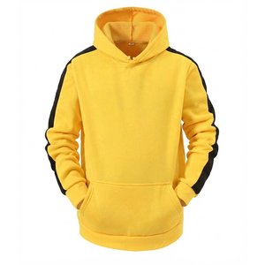 New Arrivals Men's Yellow Hooded Tracksuit <b>Set</b> Solid Color <b>Knitted</b> Casual Autumn Wear Activewear Pants With Black Side Stripes - Product Image 3