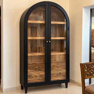 Wooden Modern Rectangle Display <b>Cabinet</b> Glass Doors <b>Tall</b> Storage Bookcase for Living Room Furniture Handcrafted Curio <b>Cabinet</b> - Product Image 1