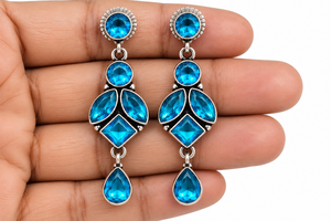 Boucles d'oreilles artificielles en argent oxydé bleu |   Bijoux de mode en gros |   Fabricant direct d'usine OEM ODM Conception personnalisée - Product Image 4