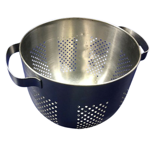 Blue Coated Stainless Steel Metal Colander Strainer for Washing Fruits <b>Vegetables</b> Pasta Rice Kitchen Food Draining Basket - Product Image 1