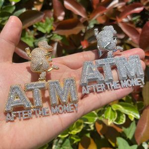 Colgante de letra personalizado con diamante cultivado en laboratorio, estilo ATM After The Money, con micro pavé completo, estilo Hip Hop, con logotipo personalizado - Product Image 1