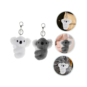 <b>Cute</b> Faux Fur Koala Plush Keychain Soft Toy 3D Shape Cartoon Animal White Gray - Product Image 1