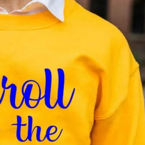 Sweat-shirt jaune à col rond avec imprimé graphique « Stroll to the Polls » bleu, à manches longues, pull décontracté style universitaire - Product Image 2