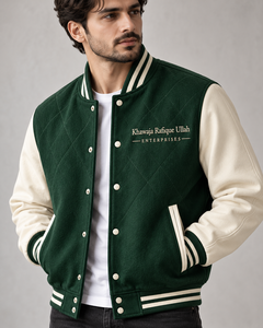 Veste universitaire pour homme Khawaja Rafique Ullah Enterprises, couleur marron crème, brodée, décontractée, pour l'automne. Veste universitaire marron pour homme. - Product Image 5