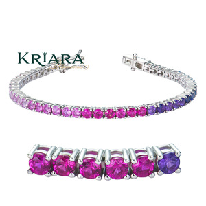 Pulsera de tenis de plata 925 chapada en oro de 14k, estilo hip hop, con moissanita redonda engastada en punta, clásica para mujer, rosa y morado, regalo - Product Image 1