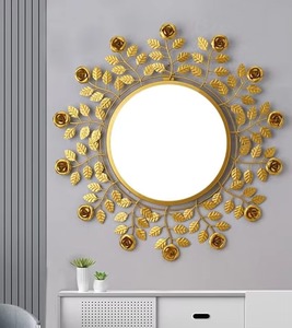 Espejo de Pared Redondo de Metal Dorado con Diseño Floral, Marco Decorativo Glamuroso Personalizable al por Mayor - Product Image 1