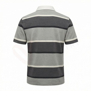 Polo à manches courtes rayé pour homme, tricoté, coupe classique, gris et noir, motif imprimé - Product Image 2