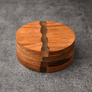 Ensemble de sous-verres en résine en bois haut de gamme rond et carré tapis de boisson porte-gobelet sous-verre à thé Table à manger décor élégant de table moderne - Product Image 1