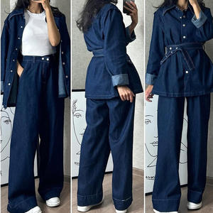 Ensemble Veste en Jean Polyester Manches Longues Couleur Unie Respirante et Décontractée Nouvelle Collection Été 2026 + Jean Large – Vente en Gros - Product Image 5