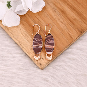 Pendientes Colgantes de Latón Chapado en Oro Rosa Estilo Clásico Hechos a Mano con Gema de Ágata Sanguina, Pendientes Ovalados, Fabricante Mayorista - Product Image 2