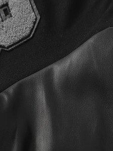 OEM Premium Quality 100% Cotton Men's Black Varsity <b>Jacket</b> With Leather Sleeves Embroidered Letter Patch Designs Preppy Style - Product Image 4