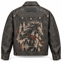 Veste en cuir vieilli à motif Static Stallion pour homme, en cuir de vachette anthracite personnalisé, style western clouté, fournisseur direct d'usine