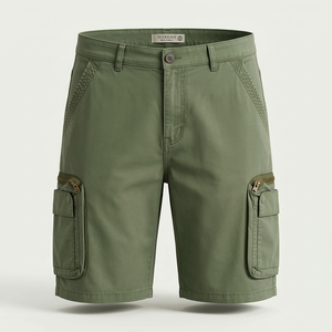 Shorts cargo décontractés sportifs pour hommes, tissés, unis, style hip-hop, 98% coton, 2% élasthanne, extensibles, écologiques, séchage rapide - Product Image 1